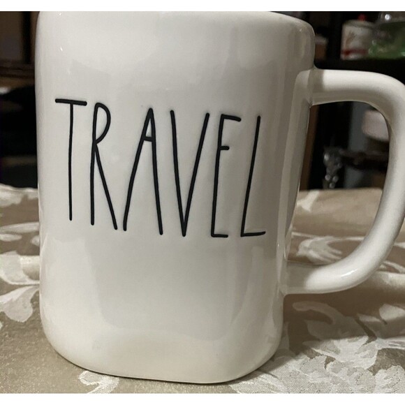Rae Dunn Large Coffee Mug TRAVEL vacation style Relax with coffee - Picture 2 of 11